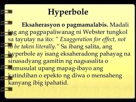 hyperbole kahulugan tagalog|Kahulugan at Mga Halimbawa ng Hyperbole .